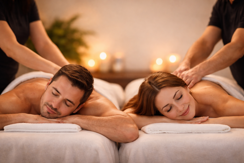 two people enjoying a duo massage experience in Québec City at Aria Rituels du bien-être