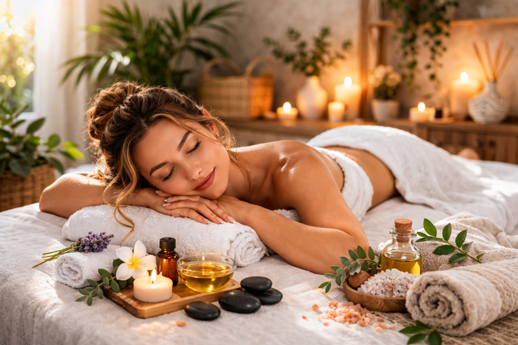 femme recevant un massage relaxant à Québec chez Aria Rituels du bien-être